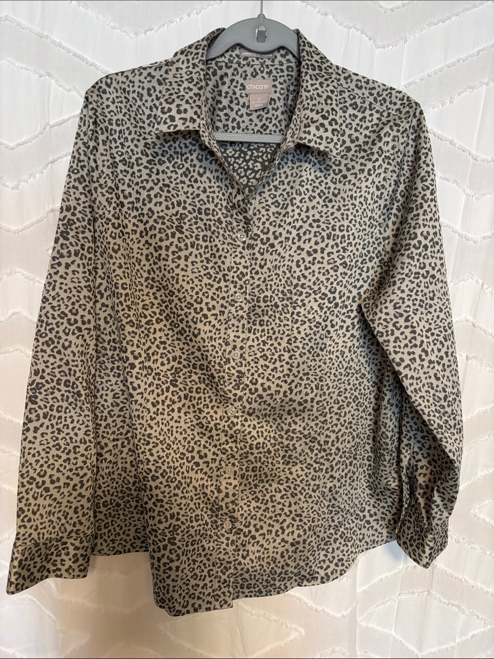 Chico's Tan and Black Leopard-Print Button-Down Shirt